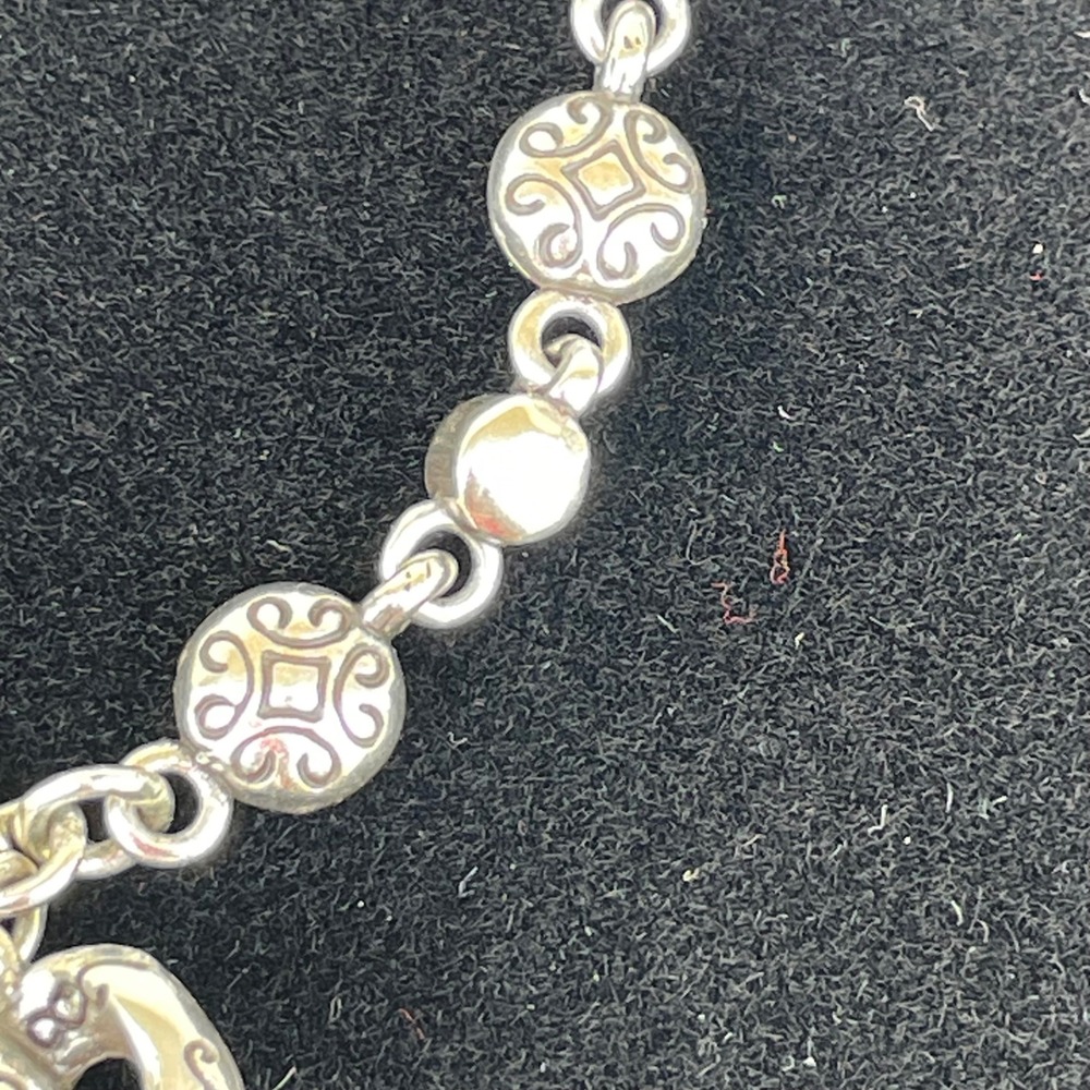 Brighton Heart Charm Link Bracelet Silver Scroll Filigree Etched Jewelry - Picture 5 of 6